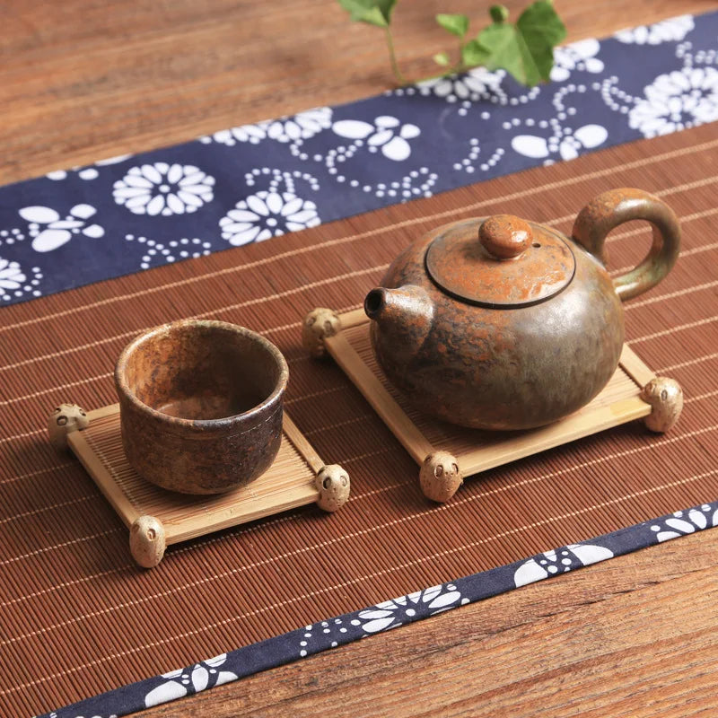 1/4Pcs Bamboo Teacup Coasters Mug Cup Square Mats Table Heat Insulated Pads for Kung Fu Tea Coffee Snack Retro Teaism