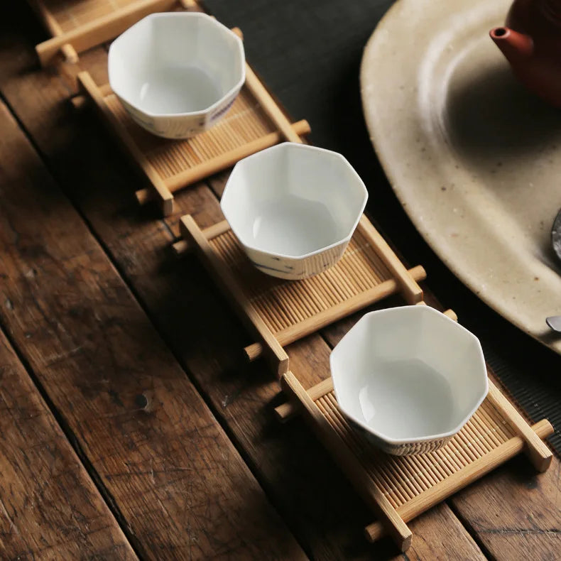 1/4Pcs Bamboo Teacup Coasters Mug Cup Square Mats Table Heat Insulated Pads for Kung Fu Tea Coffee Snack Retro Teaism