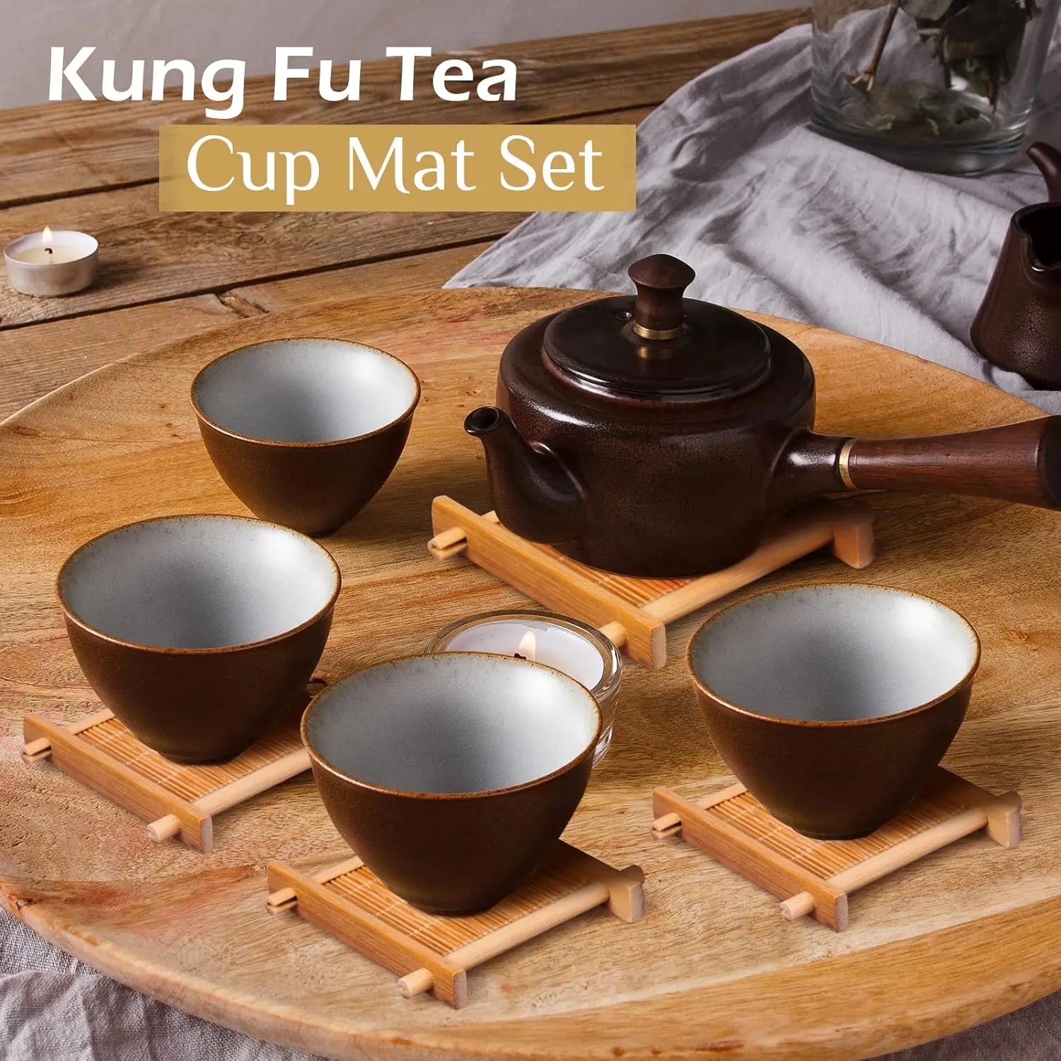 1/4Pcs Bamboo Teacup Coasters Mug Cup Square Mats Table Heat Insulated Pads for Kung Fu Tea Coffee Snack Retro Teaism