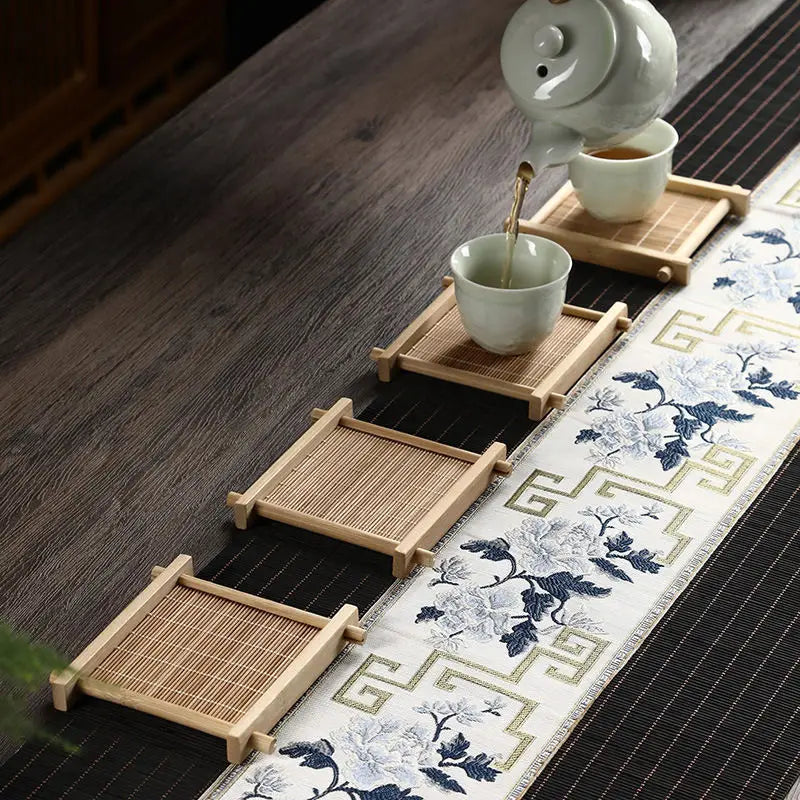 1/4Pcs Bamboo Teacup Coasters Mug Cup Square Mats Table Heat Insulated Pads for Kung Fu Tea Coffee Snack Retro Teaism