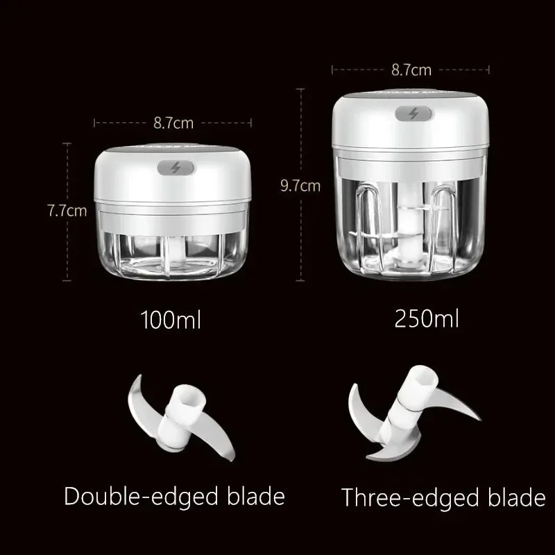 100/250mL Mini Electric Garlic Chopper Vegetable Chili Meat Ginger Masher Machine Sturdy Durable USB Charging Blenders