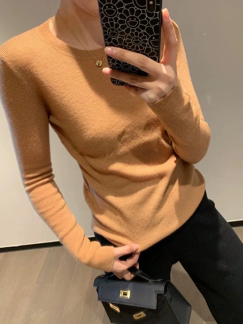 100% pure cashmere fine imitation cashmere sweater women’s cashmere sweater round neck thin knit bottom sweater