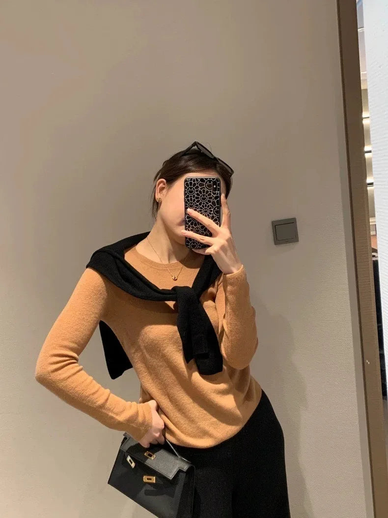 100% pure cashmere fine imitation cashmere sweater women’s cashmere sweater round neck thin knit bottom sweater