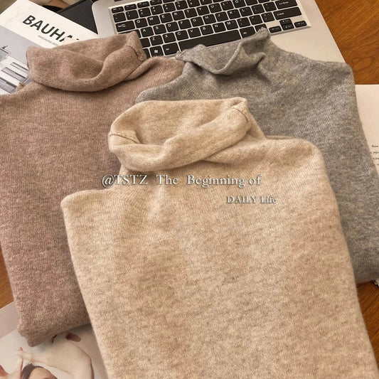 100% pure cashmere sweater women’s turtleneck sweater with autumn winter pile neck sweater with rolled edge bottom