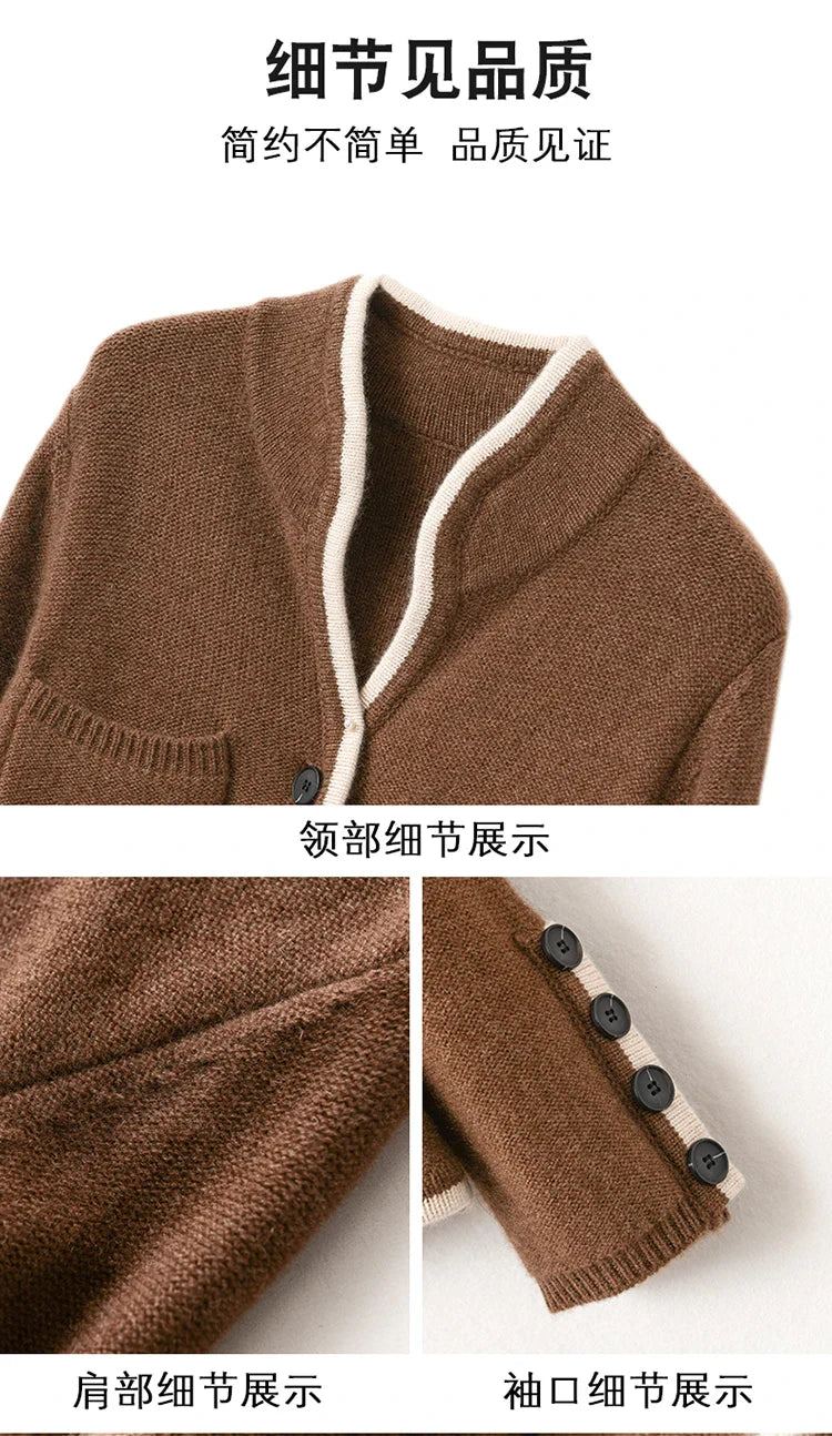 100% Pure Wool Sweater Autumn/Winter 2022 Women’s Stand-up Collar Cardigan Casual Knit Tops Korean Fashion Female Jacket