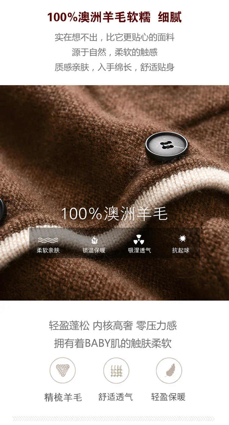 100% Pure Wool Sweater Autumn/Winter 2022 Women’s Stand-up Collar Cardigan Casual Knit Tops Korean Fashion Female Jacket