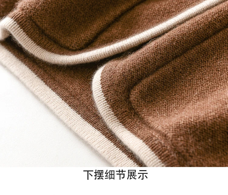 100% Pure Wool Sweater Autumn/Winter 2022 Women’s Stand-up Collar Cardigan Casual Knit Tops Korean Fashion Female Jacket