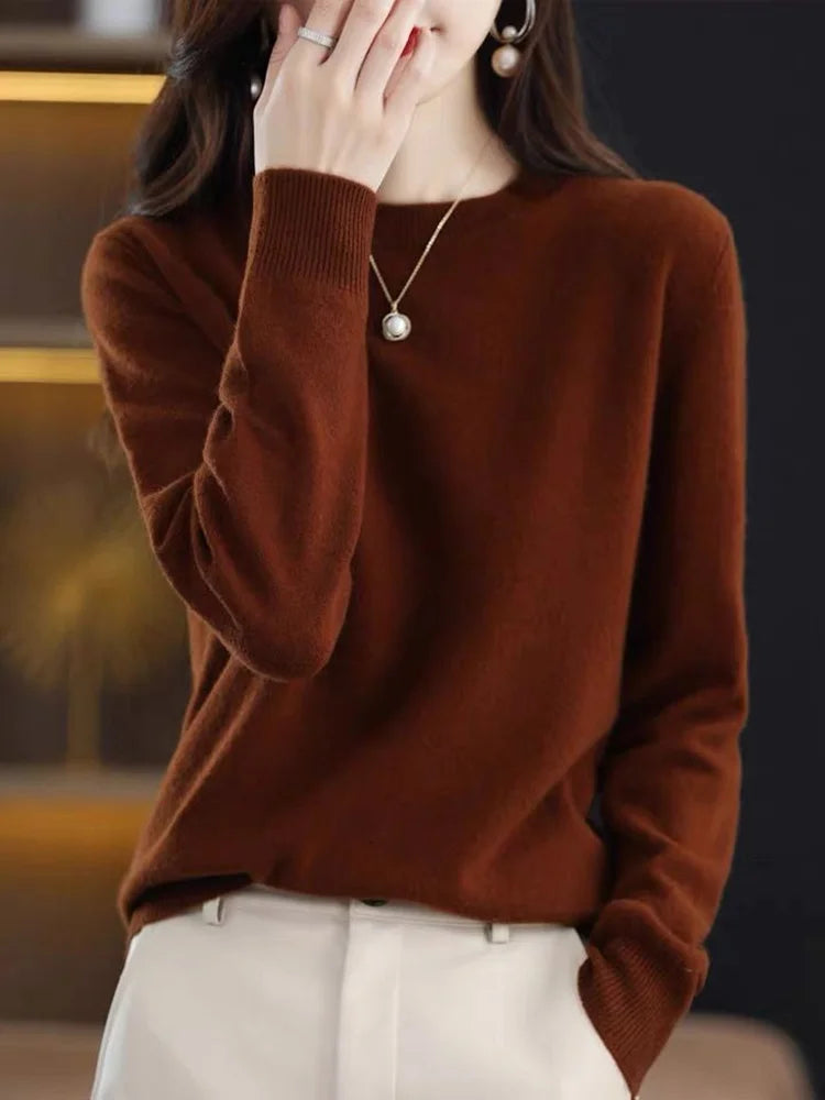 100% wool cashmere sweater women loose casual knitted round neck pullover 2022 new high quality autumn and winter