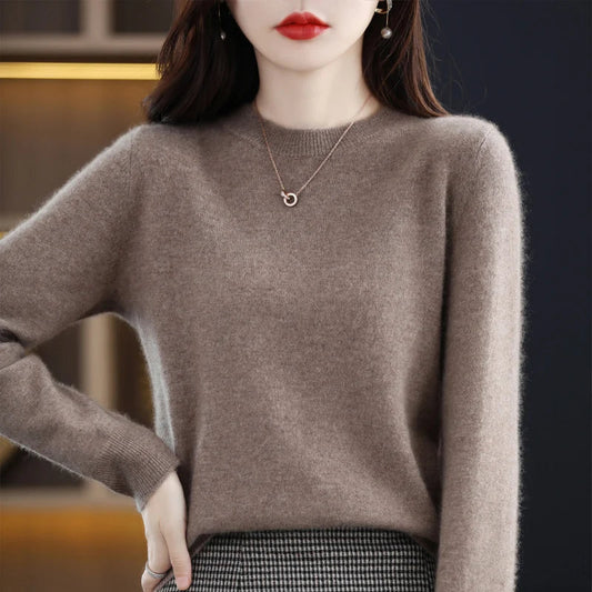 100% wool cashmere sweater women loose casual knitted round neck pullover 2022 new high quality autumn and winter