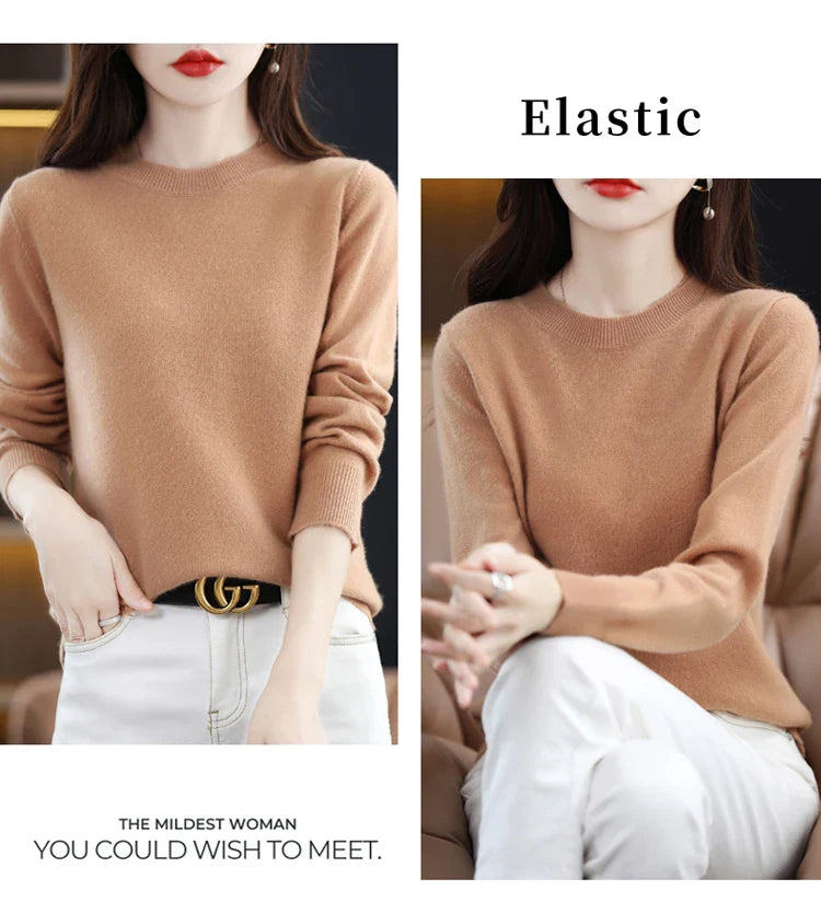 100% wool cashmere sweater women loose casual knitted round neck pullover 2022 new high quality autumn and winter