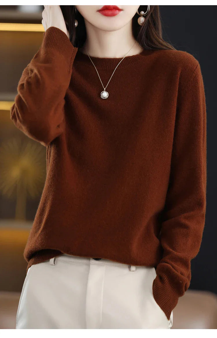 100% wool cashmere sweater women loose casual knitted round neck pullover 2022 new high quality autumn and winter