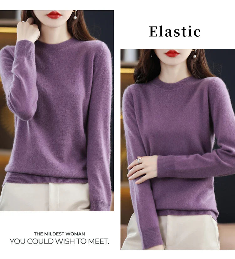 100% wool cashmere sweater women loose casual knitted round neck pullover 2022 new high quality autumn and winter