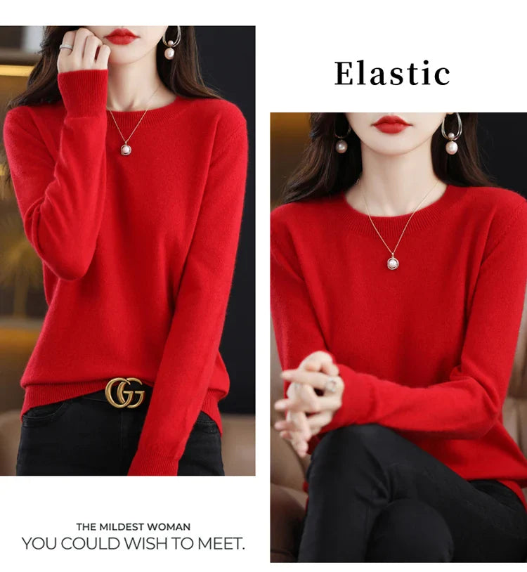 100% wool cashmere sweater women loose casual knitted round neck pullover 2022 new high quality autumn and winter