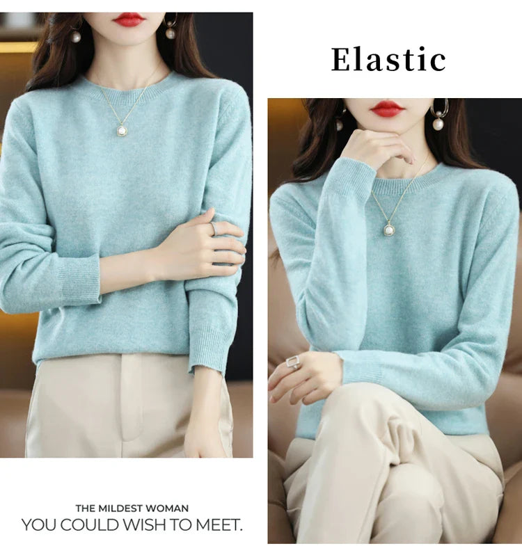 100% wool cashmere sweater women loose casual knitted round neck pullover 2022 new high quality autumn and winter