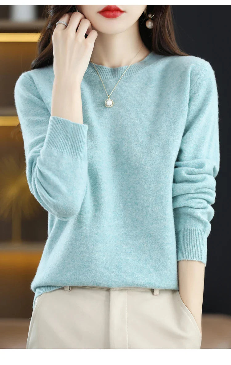 100% wool cashmere sweater women loose casual knitted round neck pullover 2022 new high quality autumn and winter