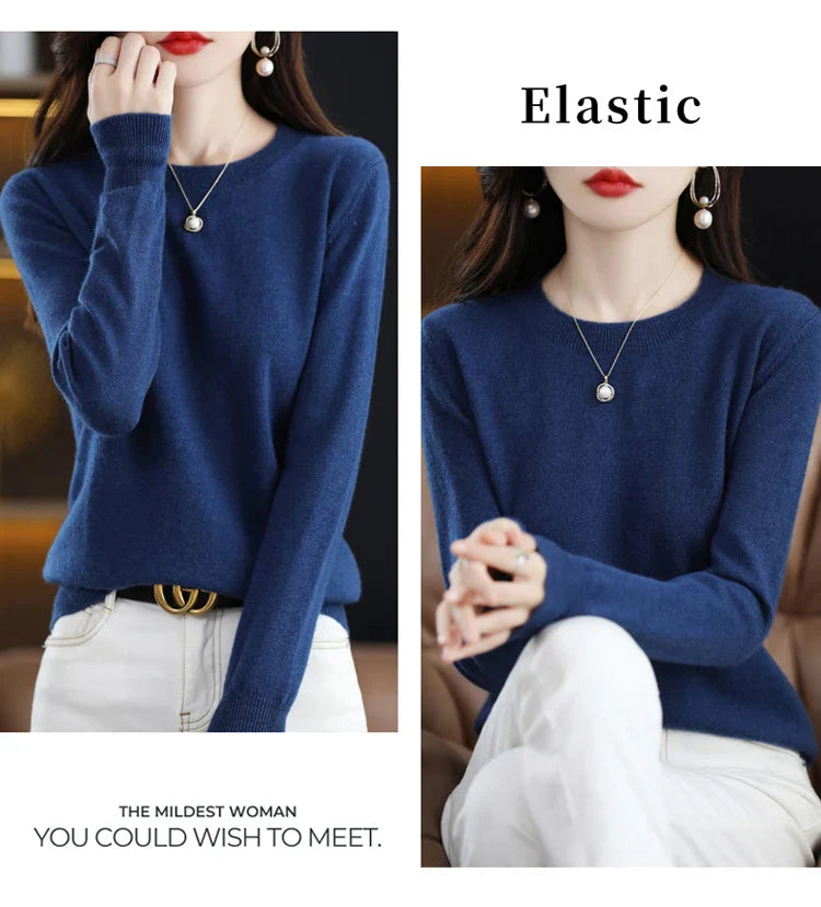 100% wool cashmere sweater women loose casual knitted round neck pullover 2022 new high quality autumn and winter