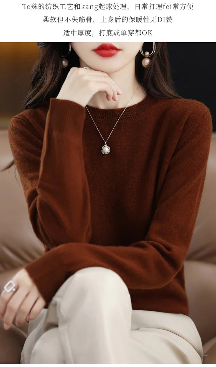 100% wool cashmere sweater women loose casual knitted round neck pullover 2022 new high quality autumn and winter