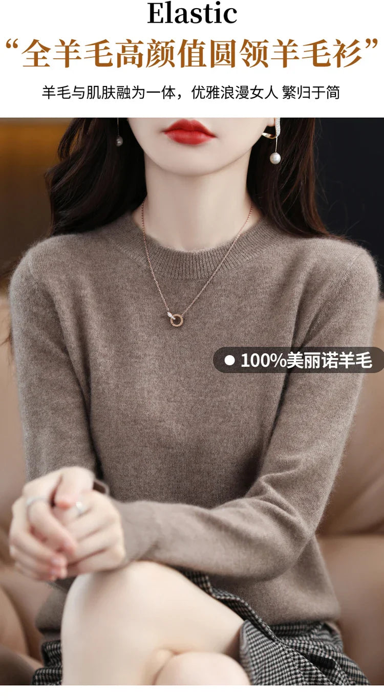 100% wool cashmere sweater women loose casual knitted round neck pullover 2022 new high quality autumn and winter