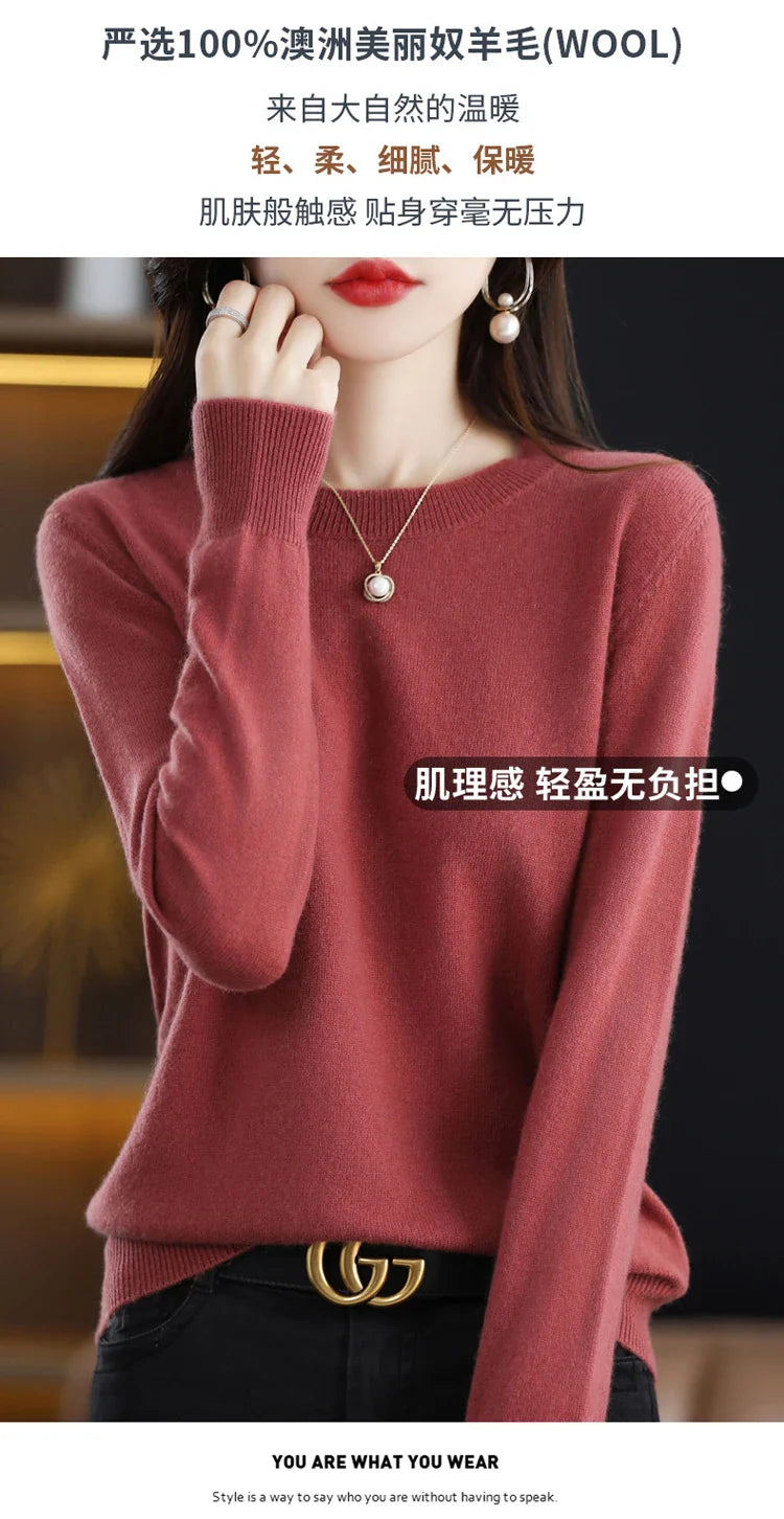 100% wool cashmere sweater women loose casual knitted round neck pullover 2022 new high quality autumn and winter