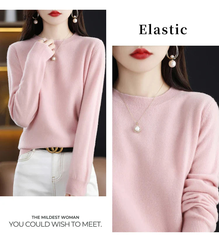 100% wool cashmere sweater women loose casual knitted round neck pullover 2022 new high quality autumn and winter