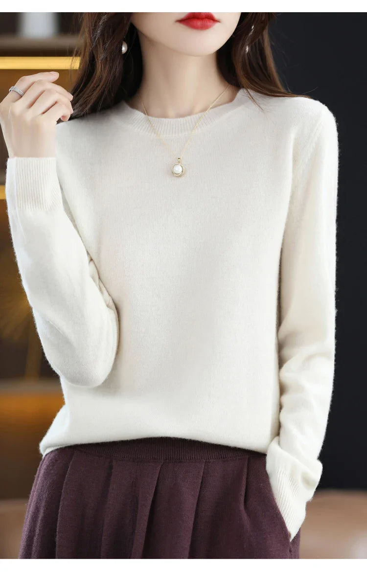 100% wool cashmere sweater women loose casual knitted round neck pullover 2022 new high quality autumn and winter