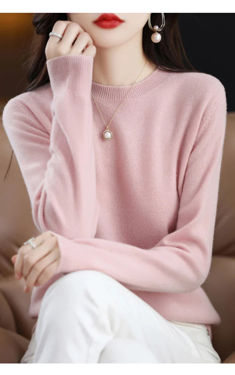 100% wool cashmere sweater women loose casual knitted round neck pullover 2022 new high quality autumn and winter