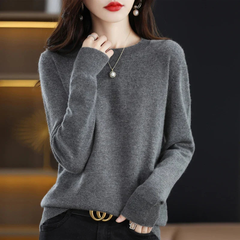 100% wool cashmere sweater women loose casual knitted round neck pullover 2022 new high quality autumn and winter