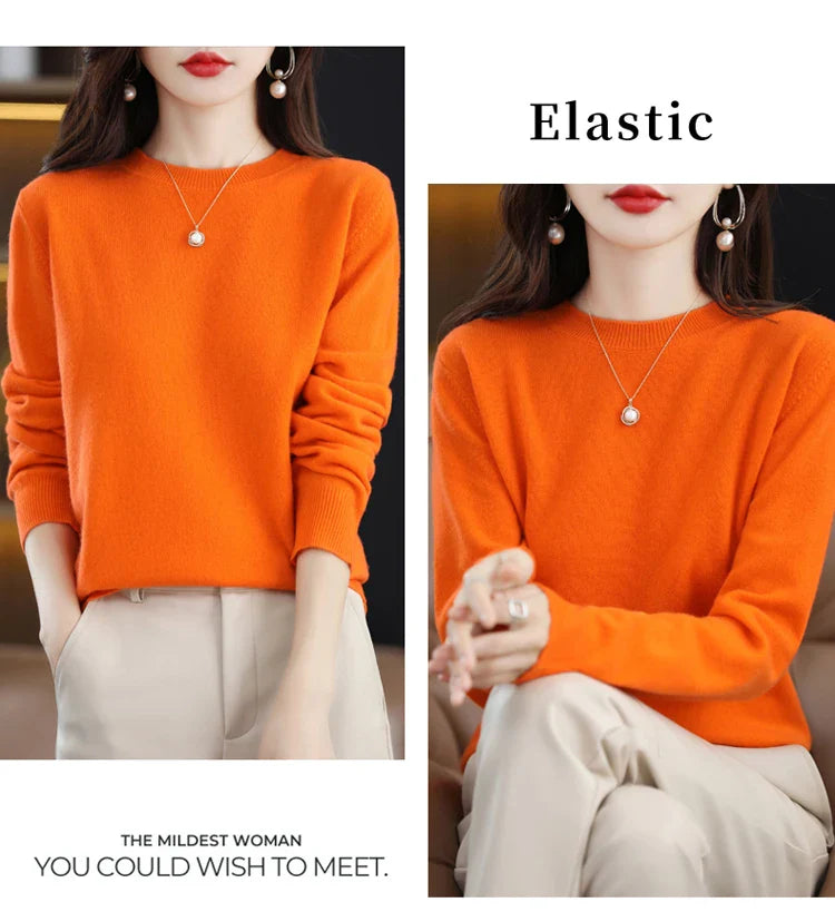 100% wool cashmere sweater women loose casual knitted round neck pullover 2022 new high quality autumn and winter