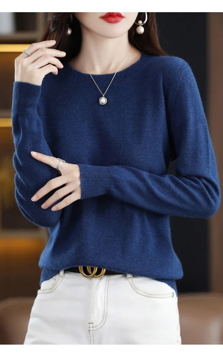 100% wool cashmere sweater women loose casual knitted round neck pullover 2022 new high quality autumn and winter