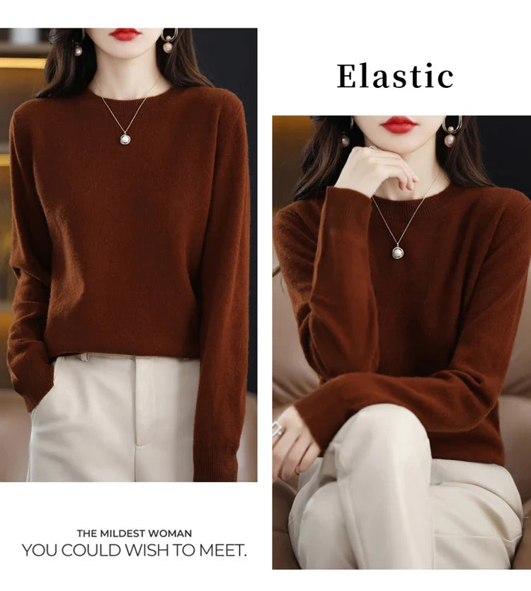 100% wool cashmere sweater women loose casual knitted round neck pullover 2022 new high quality autumn and winter