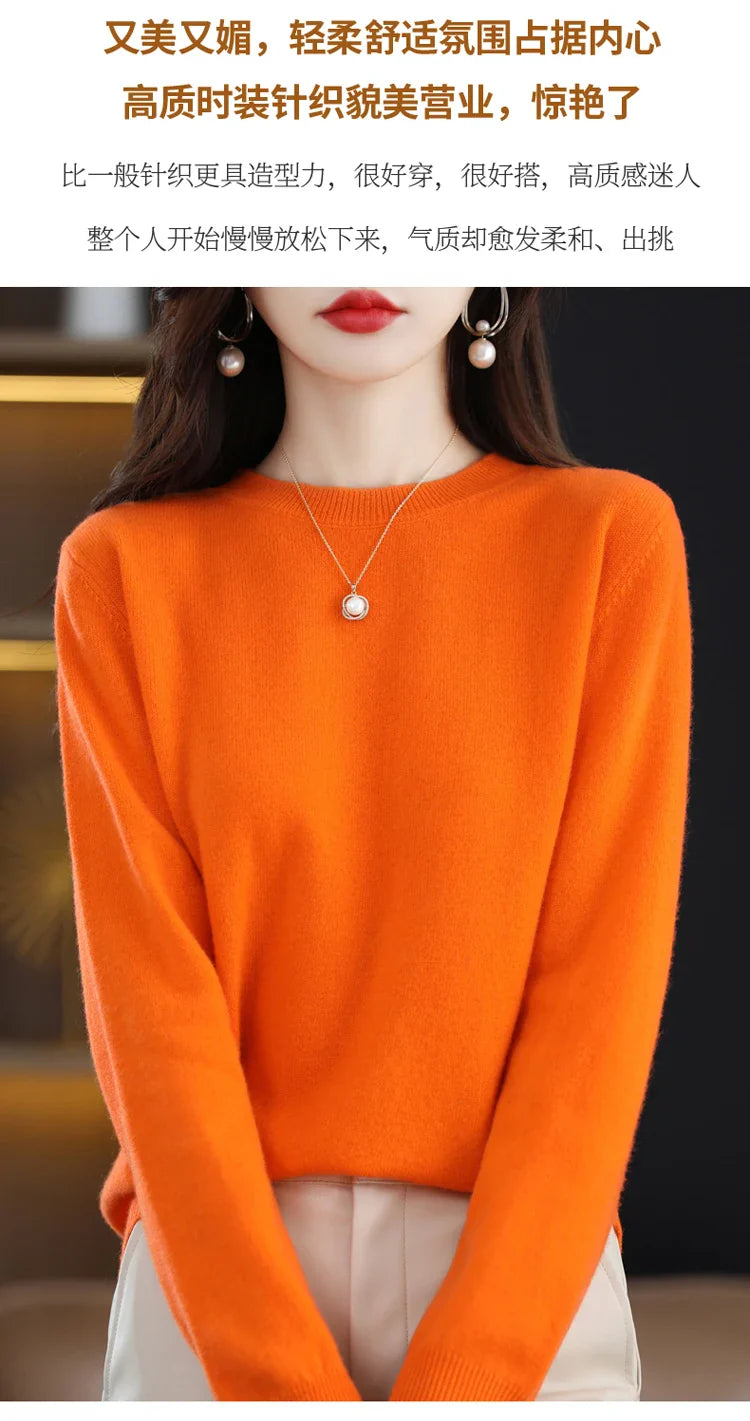 100% wool cashmere sweater women loose casual knitted round neck pullover 2022 new high quality autumn and winter