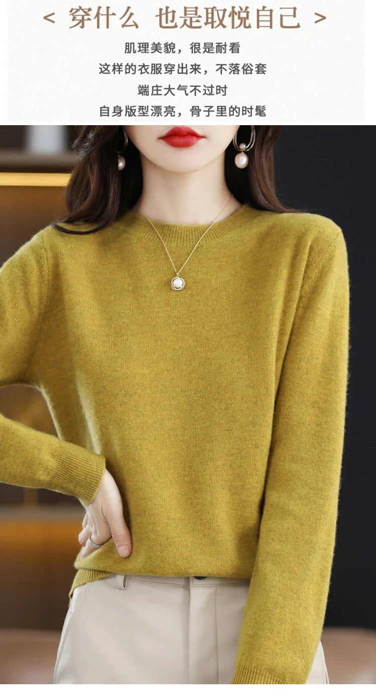 100% wool cashmere sweater women loose casual knitted round neck pullover 2022 new high quality autumn and winter