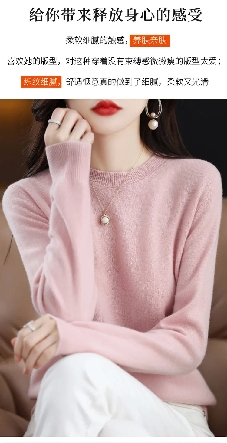 100% wool cashmere sweater women loose casual knitted round neck pullover 2022 new high quality autumn and winter