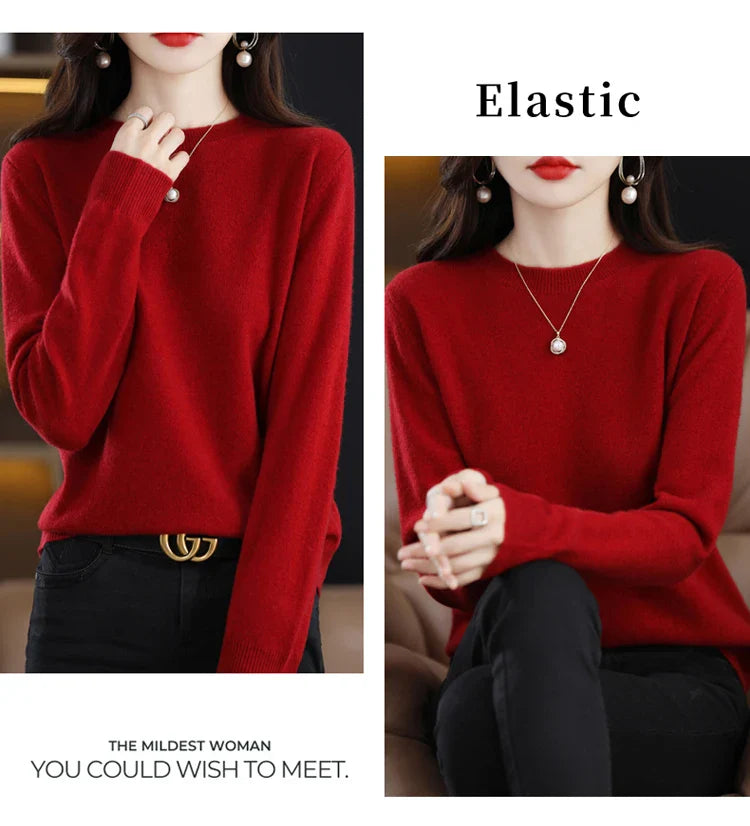 100% wool cashmere sweater women loose casual knitted round neck pullover 2022 new high quality autumn and winter