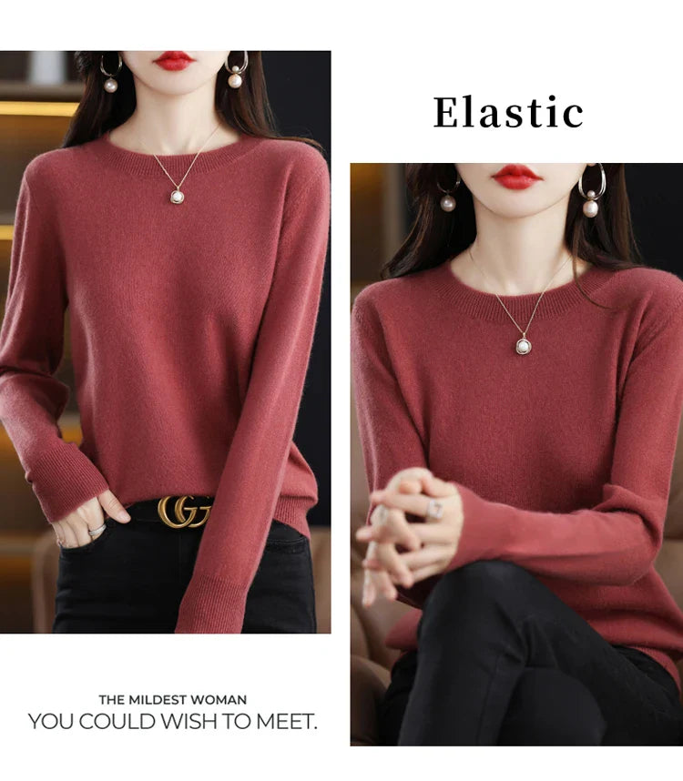 100% wool cashmere sweater women loose casual knitted round neck pullover 2022 new high quality autumn and winter