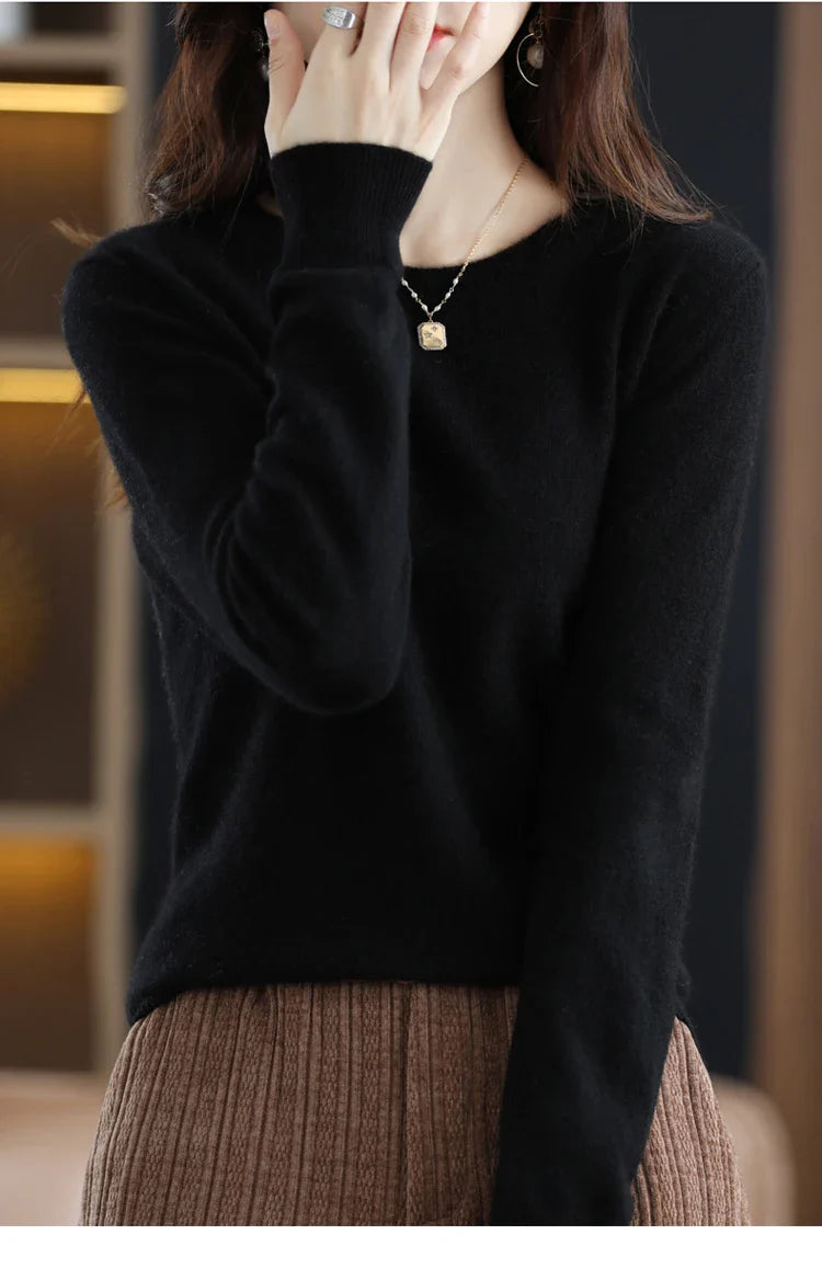 100% wool cashmere sweater women loose casual knitted round neck pullover 2022 new high quality autumn and winter