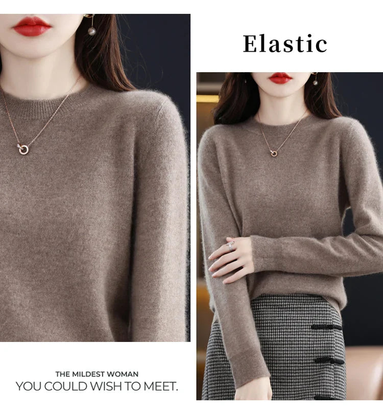 100% wool cashmere sweater women loose casual knitted round neck pullover 2022 new high quality autumn and winter