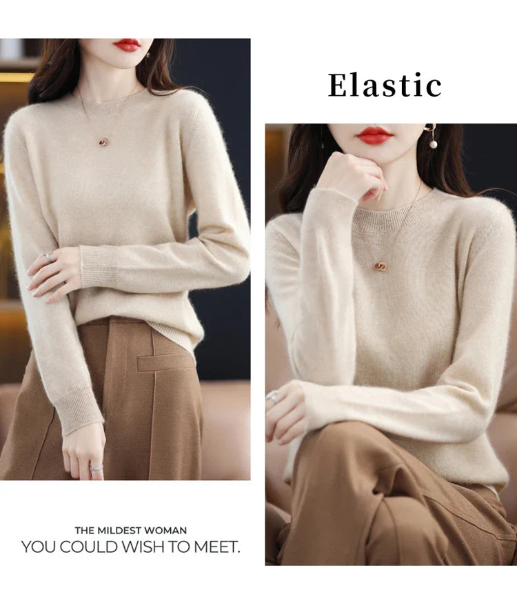 100% wool cashmere sweater women loose casual knitted round neck pullover 2022 new high quality autumn and winter