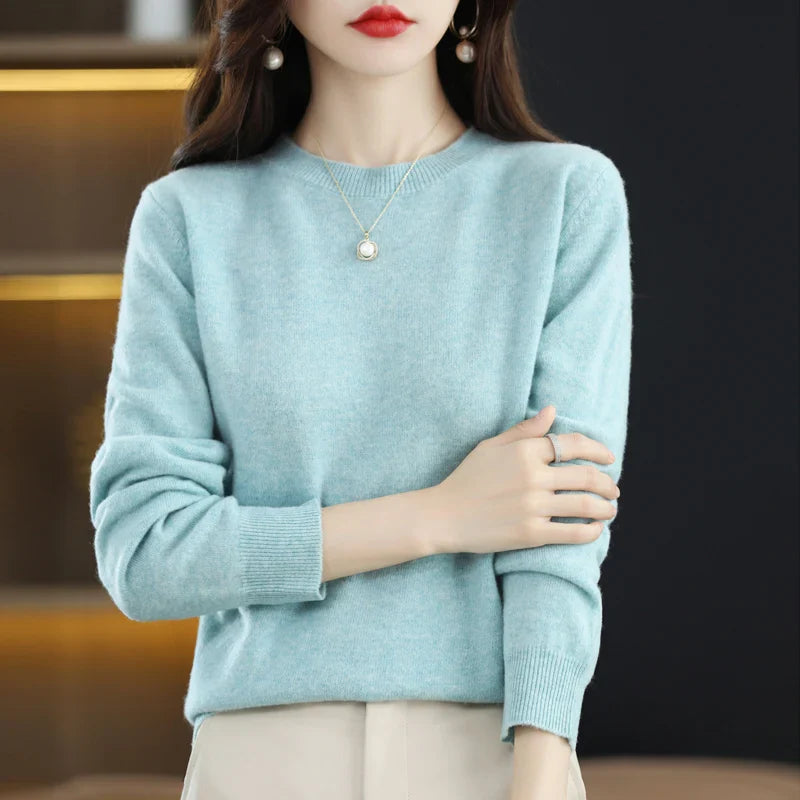 100% wool cashmere sweater women loose casual knitted round neck pullover 2022 new high quality autumn and winter