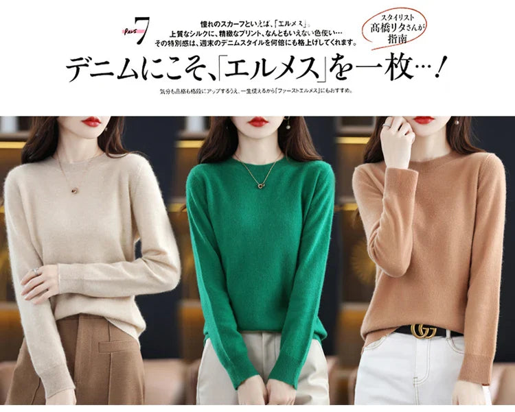 100% wool cashmere sweater women loose casual knitted round neck pullover 2022 new high quality autumn and winter