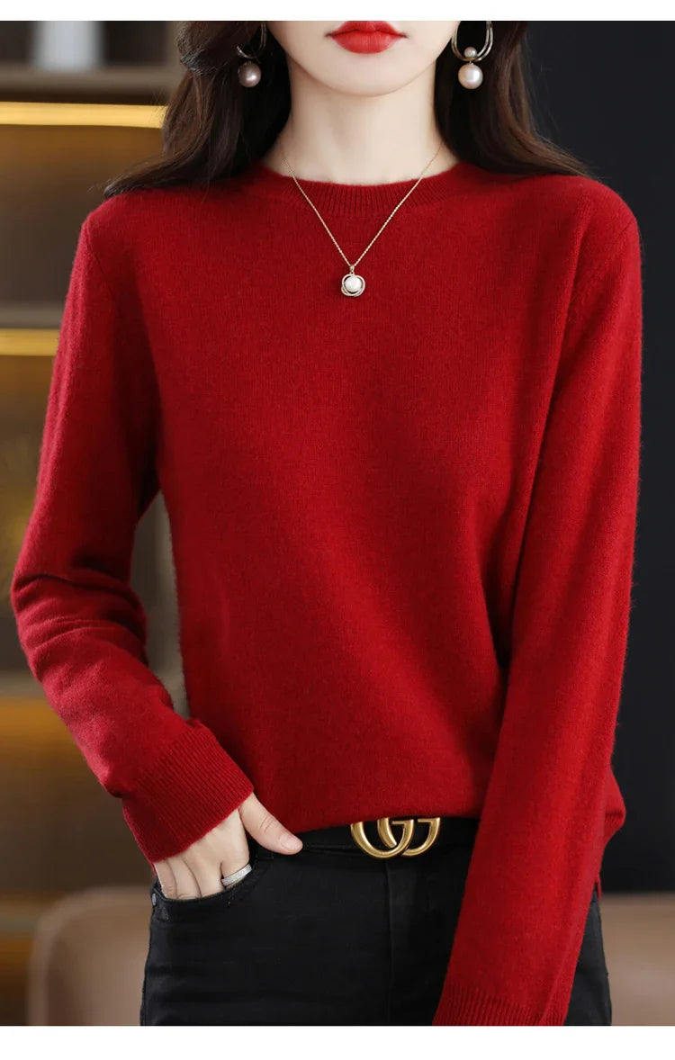 100% wool cashmere sweater women loose casual knitted round neck pullover 2022 new high quality autumn and winter