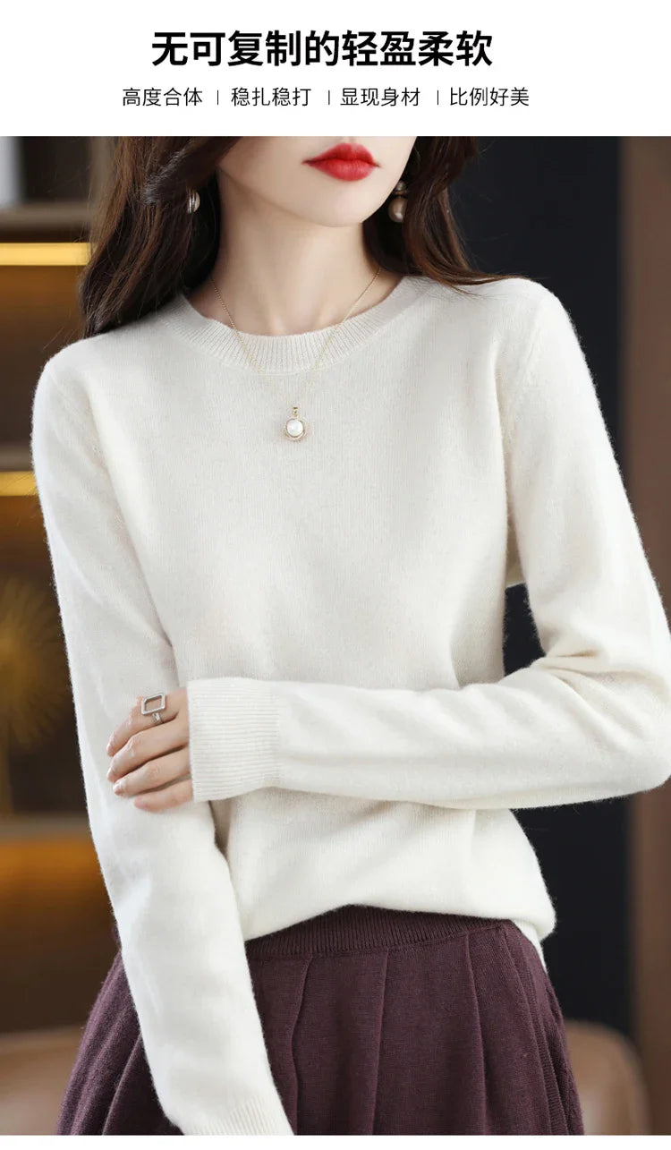 100% wool cashmere sweater women loose casual knitted round neck pullover 2022 new high quality autumn and winter