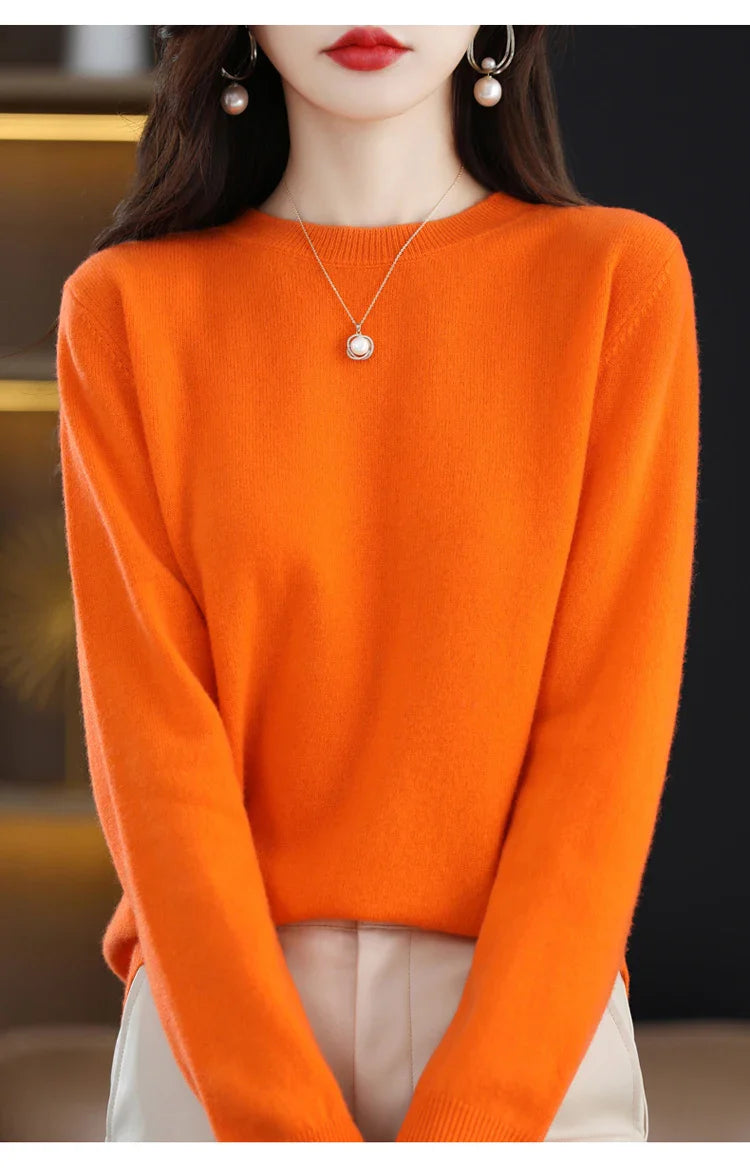 100% wool cashmere sweater women loose casual knitted round neck pullover 2022 new high quality autumn and winter