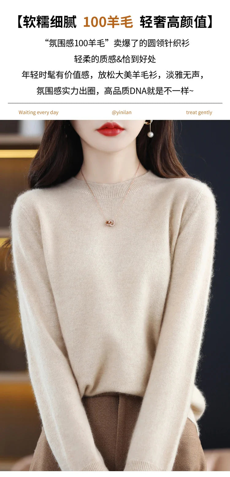 100% wool cashmere sweater women loose casual knitted round neck pullover 2022 new high quality autumn and winter