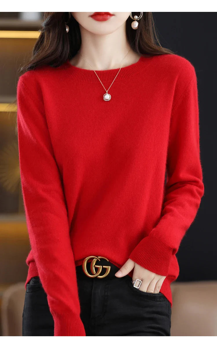 100% wool cashmere sweater women loose casual knitted round neck pullover 2022 new high quality autumn and winter