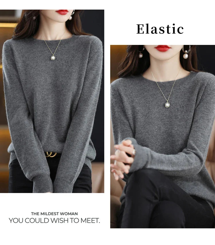 100% wool cashmere sweater women loose casual knitted round neck pullover 2022 new high quality autumn and winter