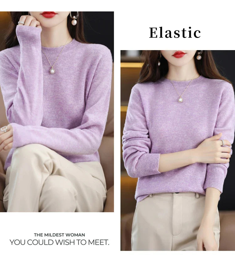 100% wool cashmere sweater women loose casual knitted round neck pullover 2022 new high quality autumn and winter