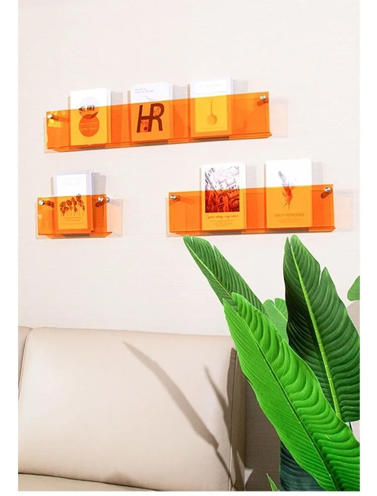 12 Color Acrylic Brochure Holder Wall Mount Magazine Rack Pamphlet Stand Floating Bookshelves Hang Display Literature