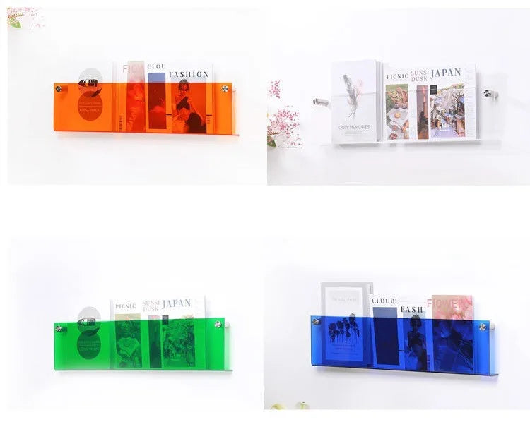 12 Color Acrylic Brochure Holder Wall Mount Magazine Rack Pamphlet Stand Floating Bookshelves Hang Display Literature