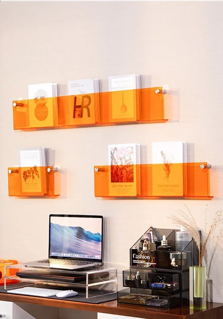 12 Color Acrylic Brochure Holder Wall Mount Magazine Rack Pamphlet Stand Floating Bookshelves Hang Display Literature